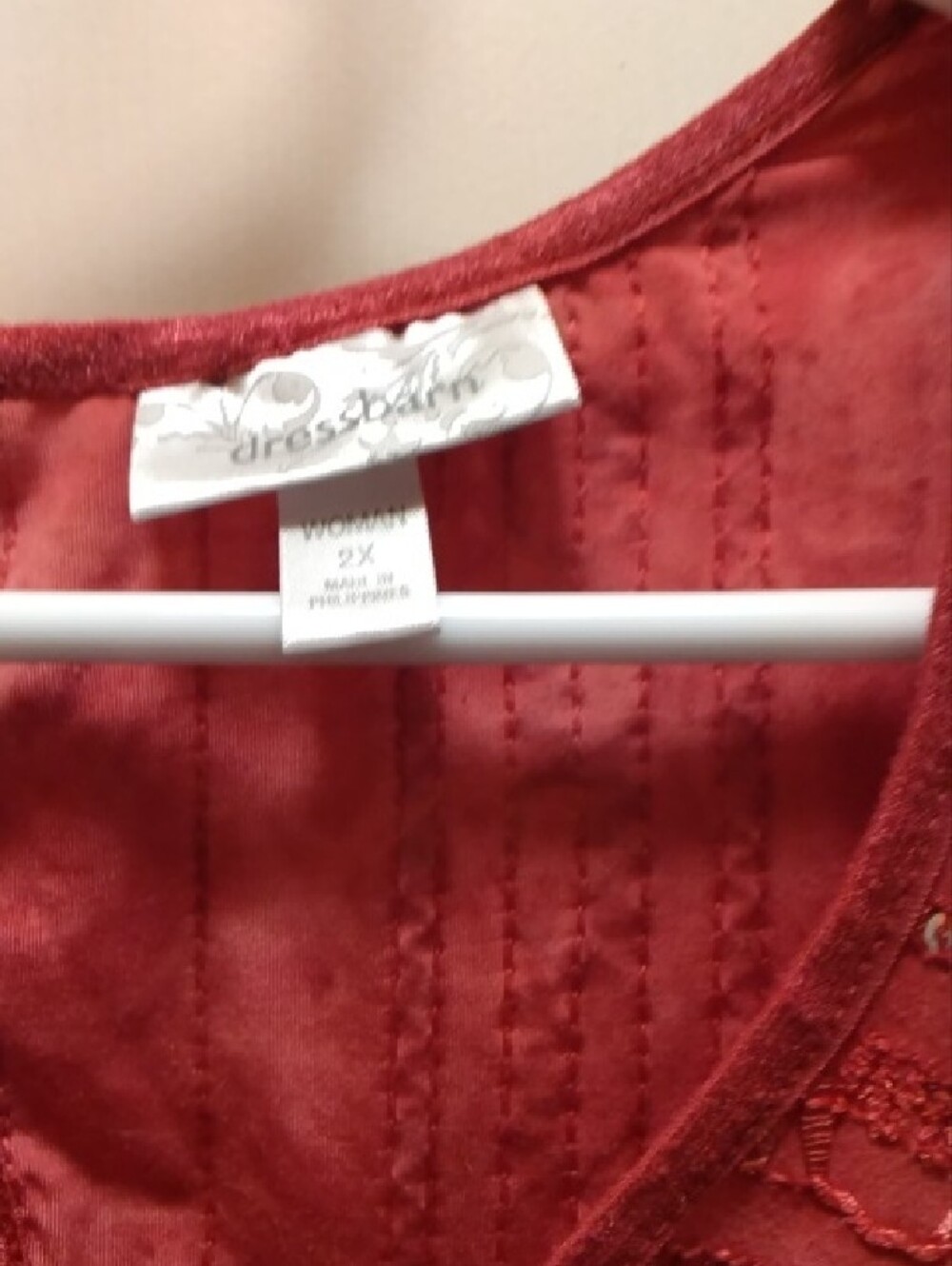Dress Barn Red Short-Sleeve Sequin Accent Blouse - Picture 2 of 5